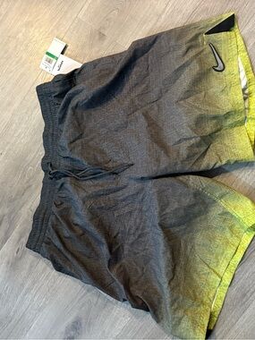 Nike Gray Swim Shorts with Neon Green Accent